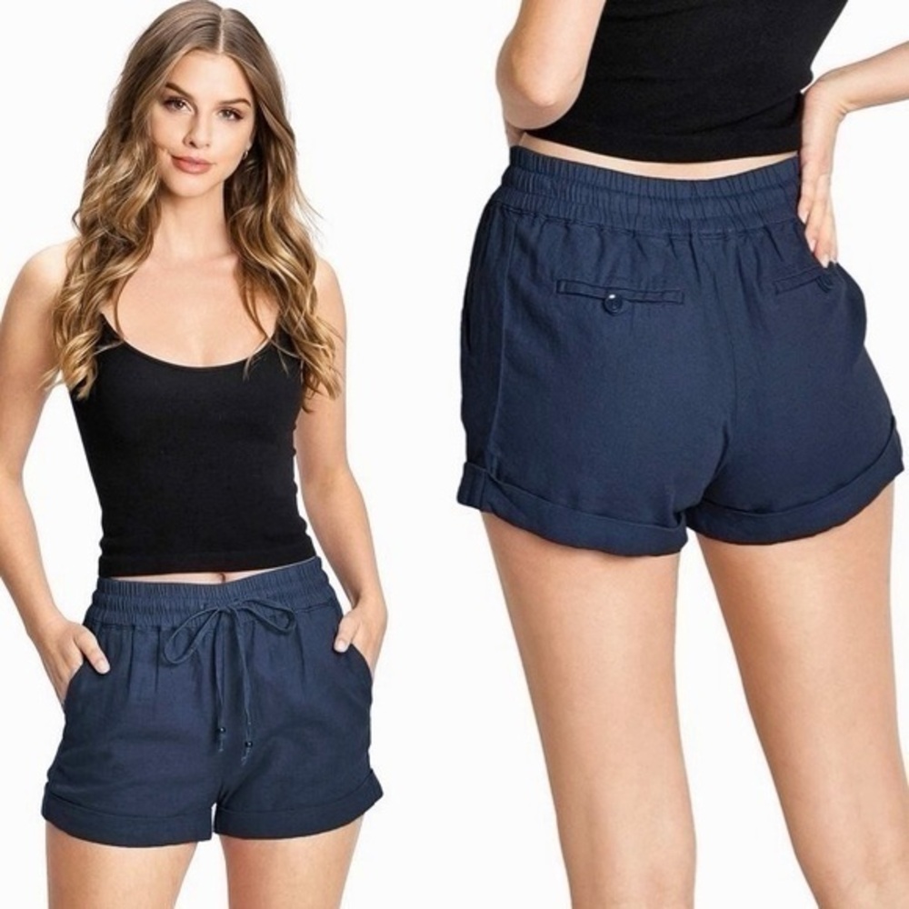 Love Tree Blue Linen Shorts